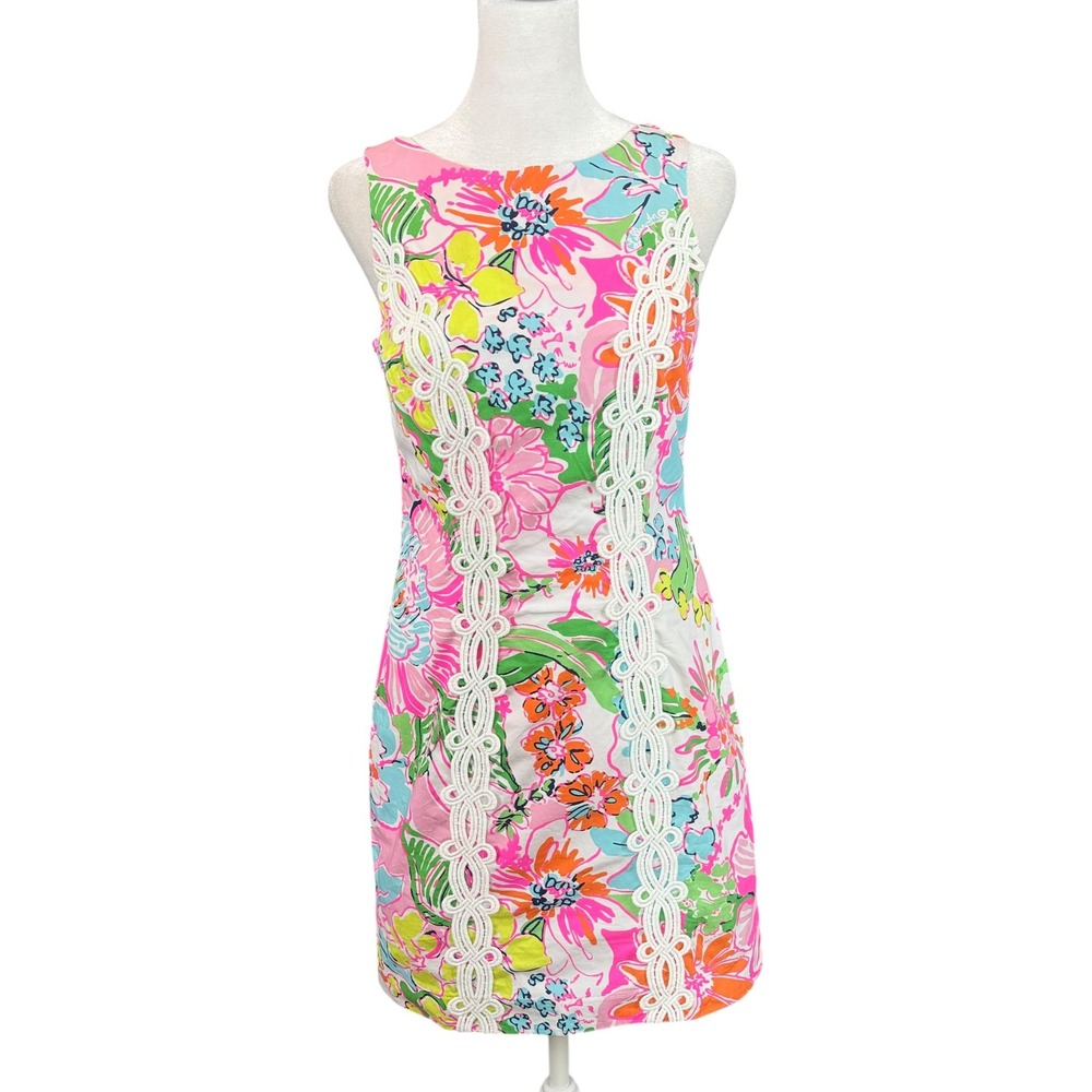 Lilly Pulitzer for Target Shift Dress Womens 2 Pink Floral Lace Trim Mini Lined - Picture 2 of 14